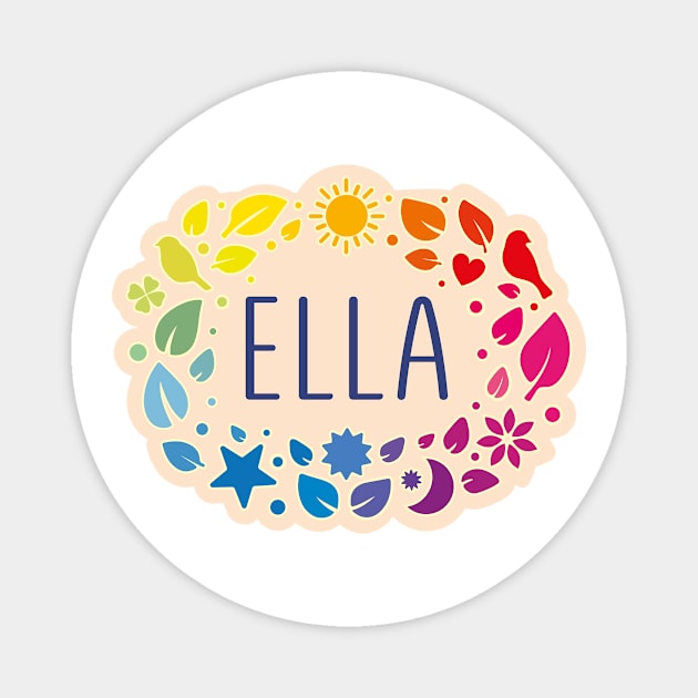 Ella name with colorful leaves Magnet by WildMeART